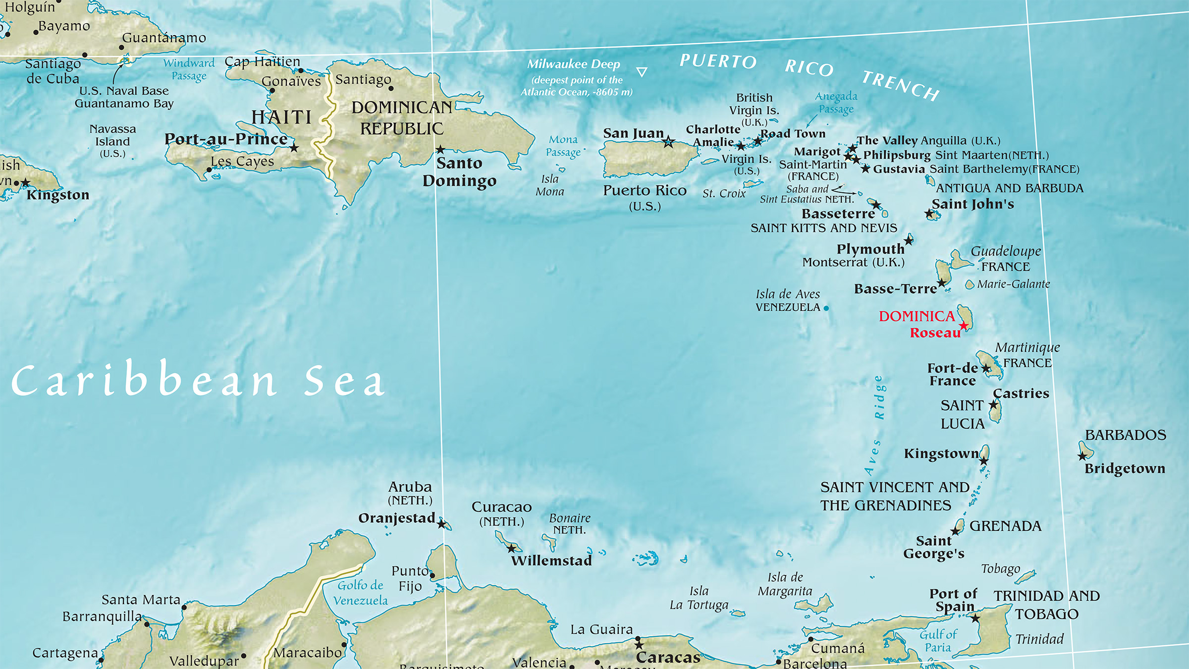 Weltkarte Karibik, Kleine Antillen, Dominica 